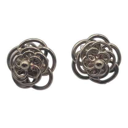 Vintage BARCS Silver TONE Amber Orange Glass CABOCHON Clip ON Earrings