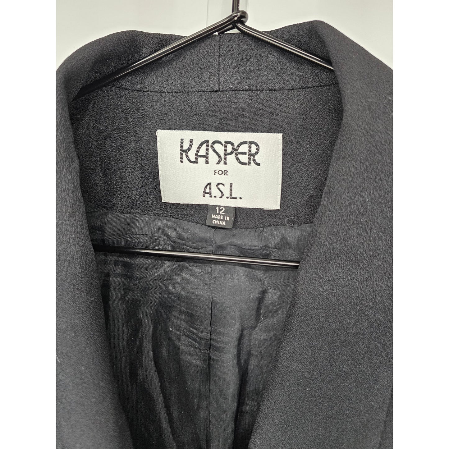 Vintage Kasper for ASL Womens Sz 12 Single Button Blazer Black Gold