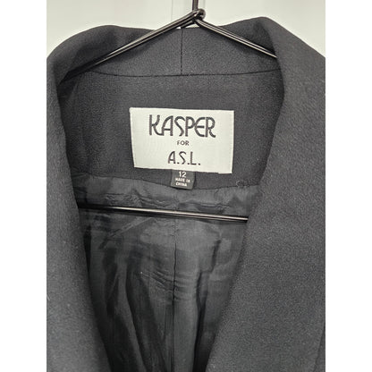 Vintage Kasper for ASL Womens Sz 12 Single Button Blazer Black Gold