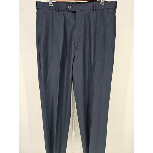 Roundtree & Yorke Mens Sz 36x30 Navy Blue Flat Front Dress Pants Easy Care