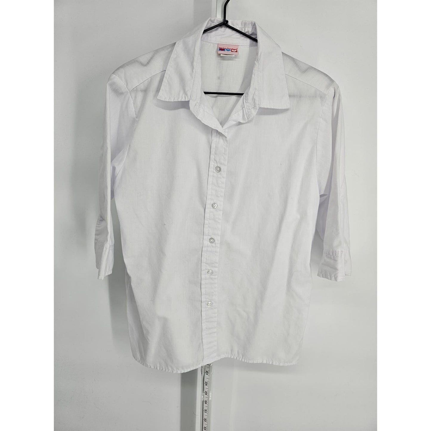 American Sweetheart Womens Sz S 3/4 Sleeve Button Up Dress Shirt Solid White