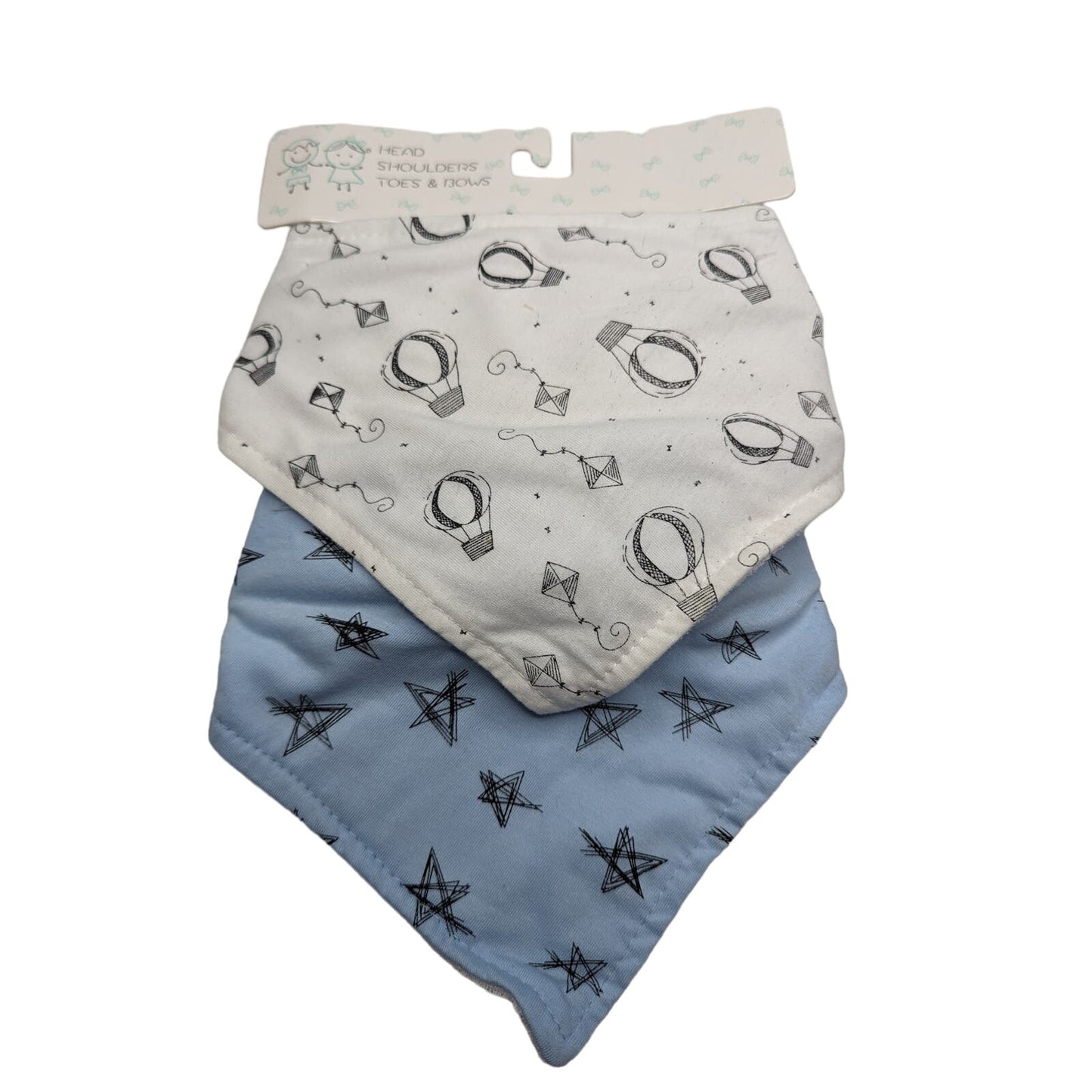 Head Shoulders Toes & Bows Set of 2 Handkerchief Style Baby Boy Bibs NEW