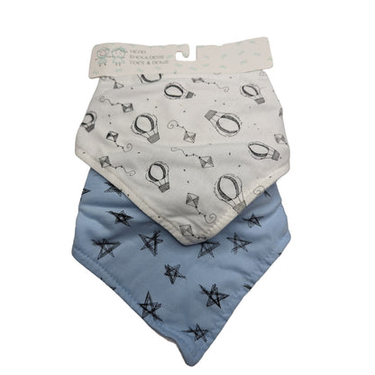Head Shoulders Toes & Bows Set of 2 Handkerchief Style Baby Boy Bibs NEW