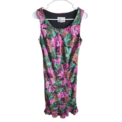 Vintage DJ Summers Womens Sz 8 Midi Length Sleeveless Dress Pink Green Floral