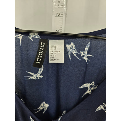 Divided by H&M Womens Sz 10 Long Sleeve Above Knee Dress Sparrow Bird Print
