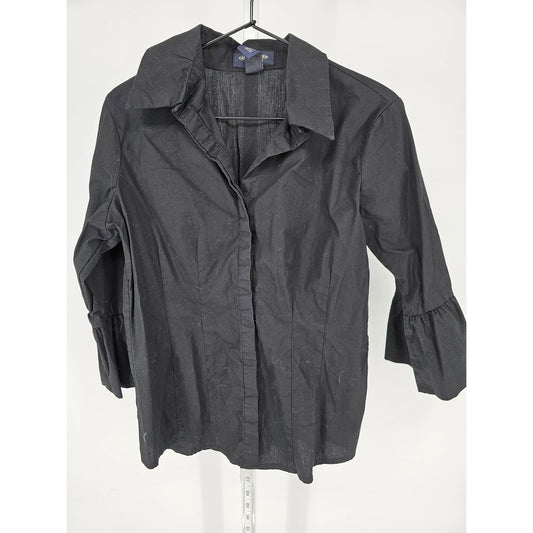 Canyon River Blues Womens Sz M Long Sleeve Button Up Blouse Solid Black