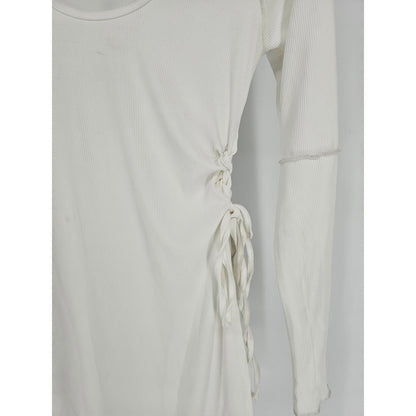 Shein Womens Sz S Long Sleeve Above Knee Dress White Ribbed Tie Side