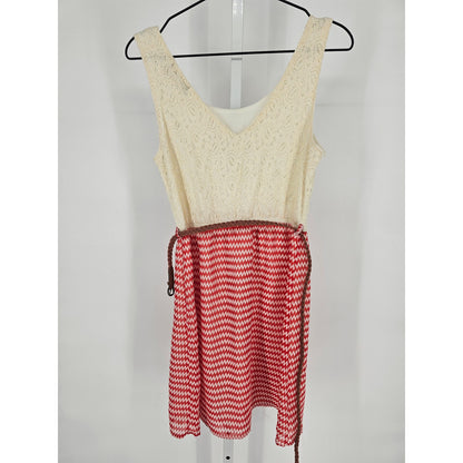 Indulge Juniors Sz M Mini Dress Chevron Lace Belted Western Sleeveless