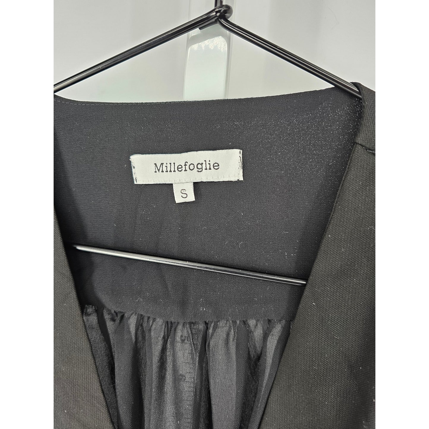 Millefoglie Womens Sz S Clasp Front Blazer Jacket Black Open Back Semi Sheer