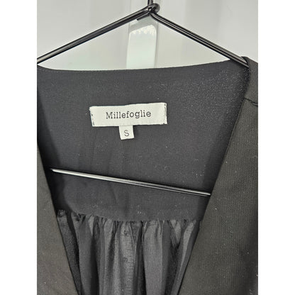Millefoglie Womens Sz S Clasp Front Blazer Jacket Black Open Back Semi Sheer