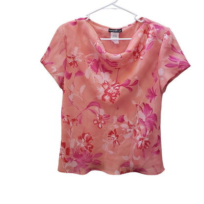 Vintage Positive Attitude Womens sz 14 Light Pink Scoop Neck Floral Blouse