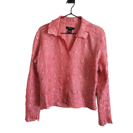 Vintage CDP & Co Womens Sz L Long Sleeve Collared Crinkle Blouse Pink