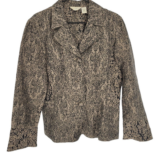 J Jill Womens Sz 12 Tapestry Style Formal Jacket Beige Black Floral Button Up