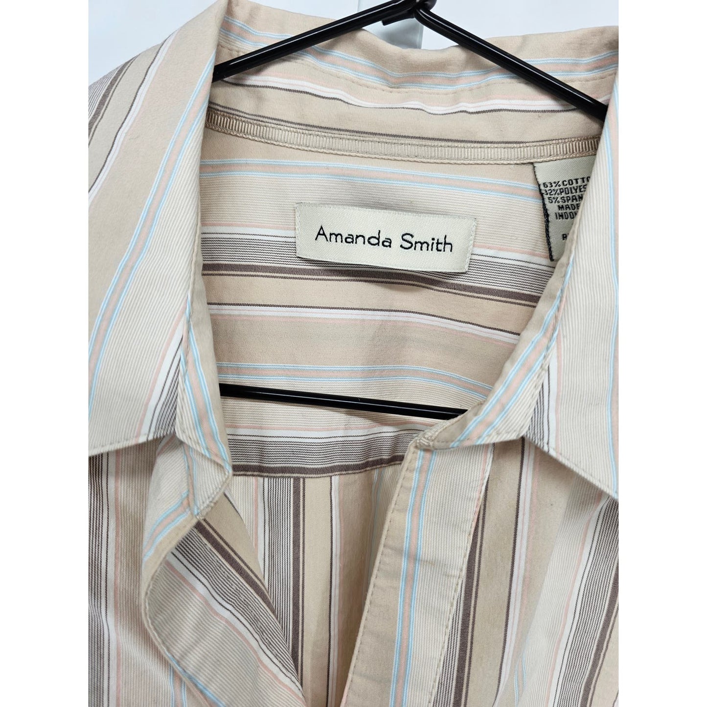 Amanda Smith Womens Sz 12 Long Sleeve Button Up Dress Shirt Cream Tan Striped