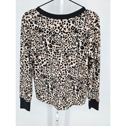 Betsey Johnson Womens Sz M Leopard Print Fuzzy Long Sleeve Pajama Top NEW