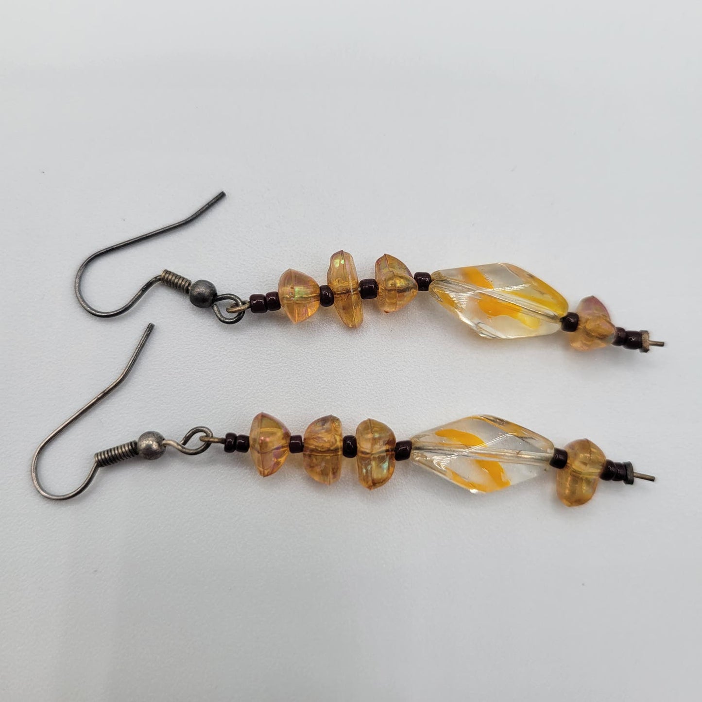 Vintage Y2K French Hook Dangle Earrings Light Amber Beads Single Strand