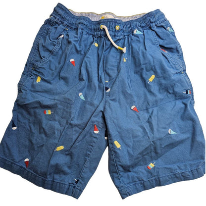 Boden Boys Sz 13 L Pull On Shorts Summer Popsicle Ice Cream Embroidered Blue