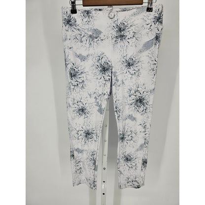 Jockey Womens Sz L Cropped Compression Athletic Leggings Black White Floral