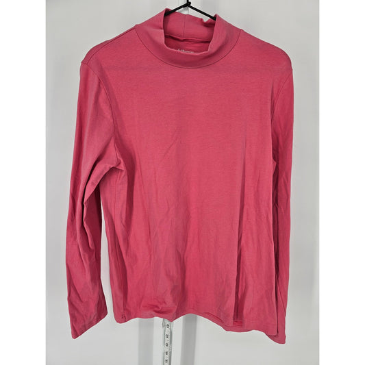 Croft & Barrow Womens Sz L Classic Tee Long Sleeve T Shirt Bright Pink Mock Neck