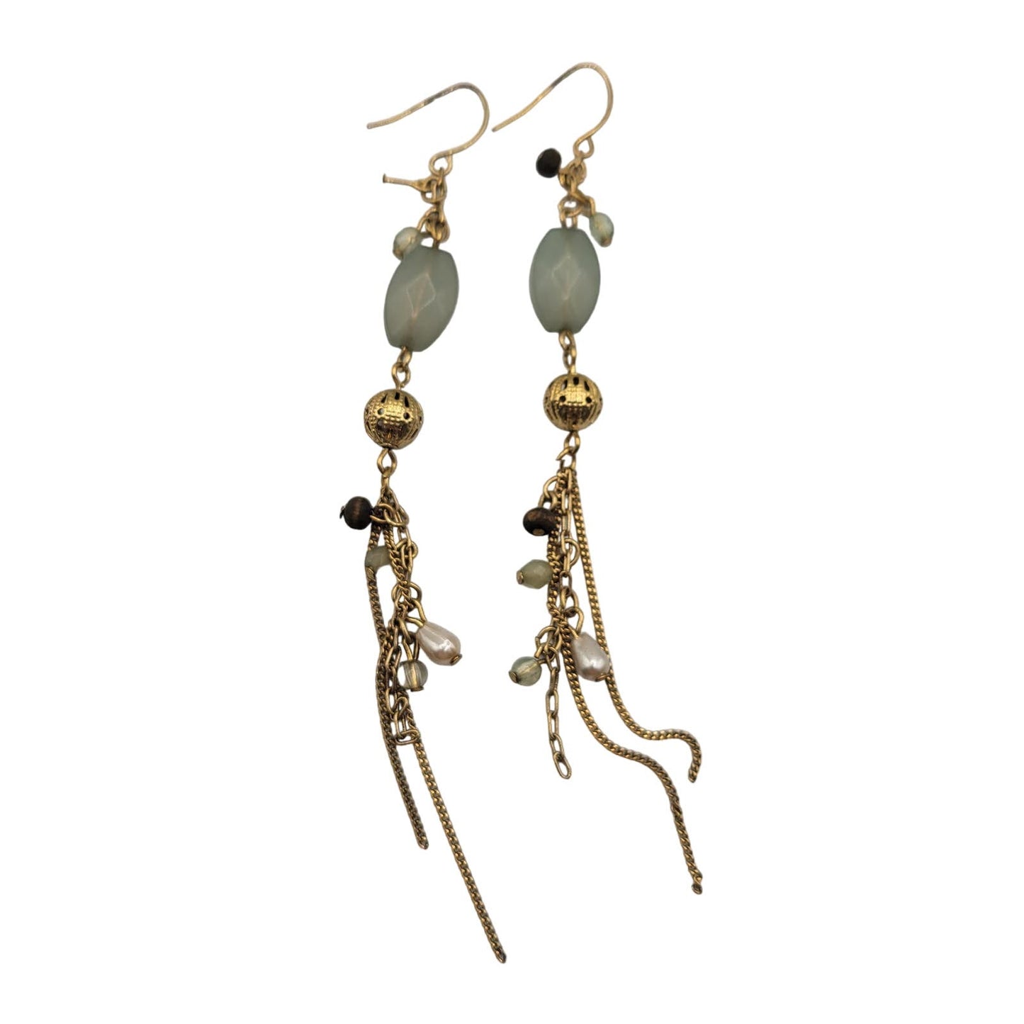 Vintage Y2K French Hook Earrings Dangle Gold Beaded Boho Style