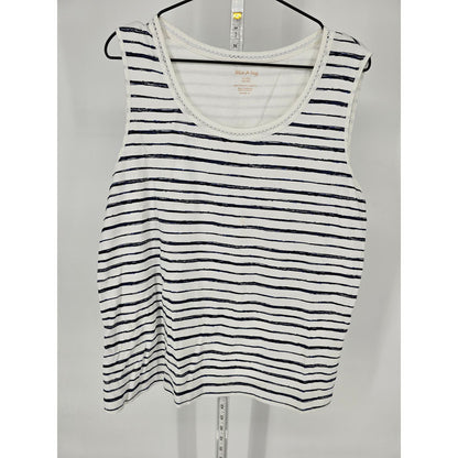 White Stag Womens Sz XL 100% Cotton Tank Top Black White Striped