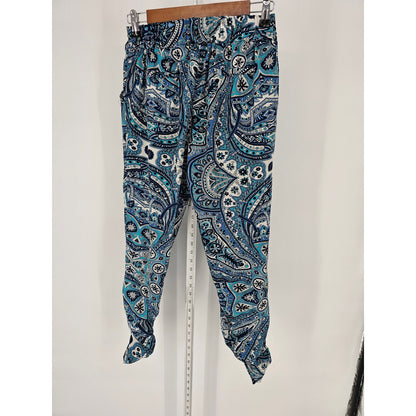 Charlotte Russe Womens Sz M Pull On Jogegr Pants Bright Blue Print Cinched