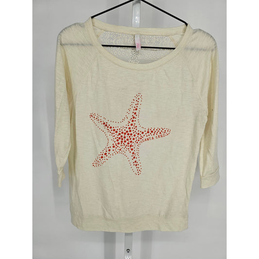 MV Sport Womens Sz M 3/4 Sleeve Ivory T Shirt Starfish Print Nautical