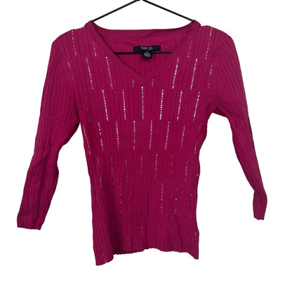 Style & Co Womens Petite PM Silk Blend Pink Sweater V Neck Sequins