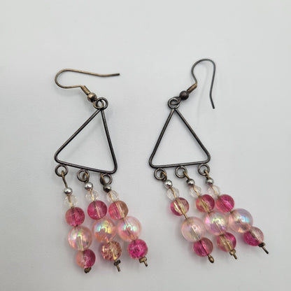 Vintage Y2K French Hook Earrings Geometric Dangle Pink Beaded