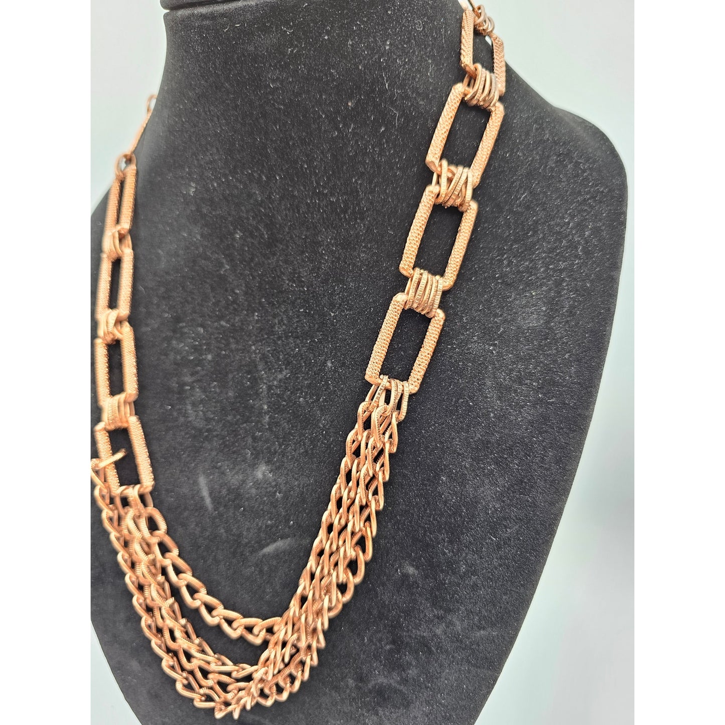 Vintage Rose Gold Tone Multi Chain Link Necklace 1980s Square Chain