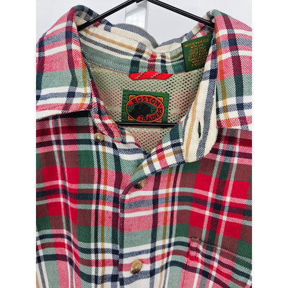 Boston Traders Mens Sz M Long Sleeve Button Up Cotton Shirt Red Green Plaid