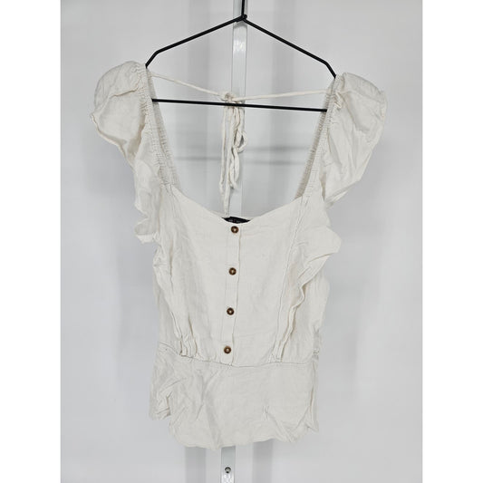 Moa Moa Womens Sz XL Off Shoulder Boho Blouse White Button Front Tie Back