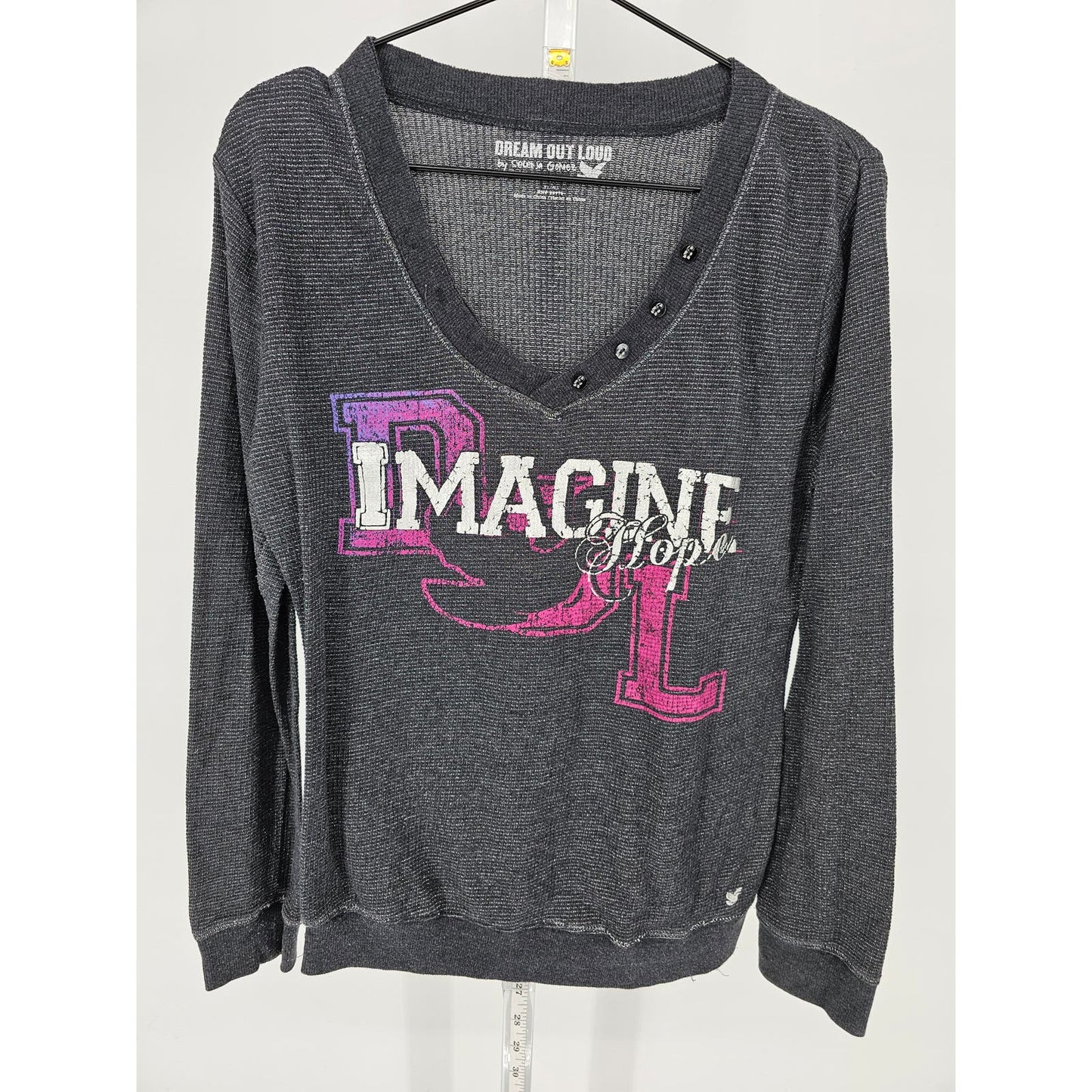 Dream Out Loud Selena Gomez Womens Sz XS V Neck Sweatshirt Imagine Hope Gray