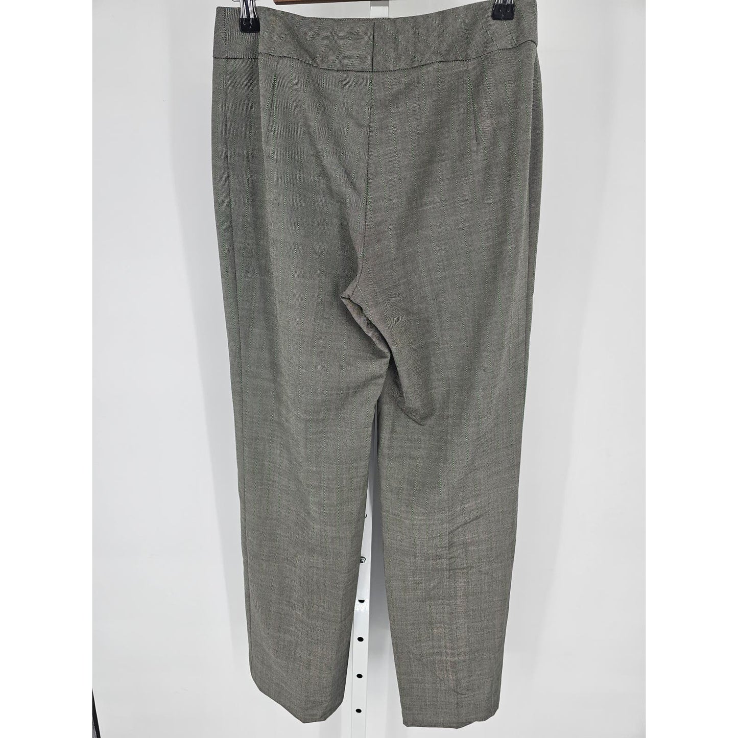 Escada Womens Sz 36 Wool Silk Blend Gray Green Pinstripe Career Pants