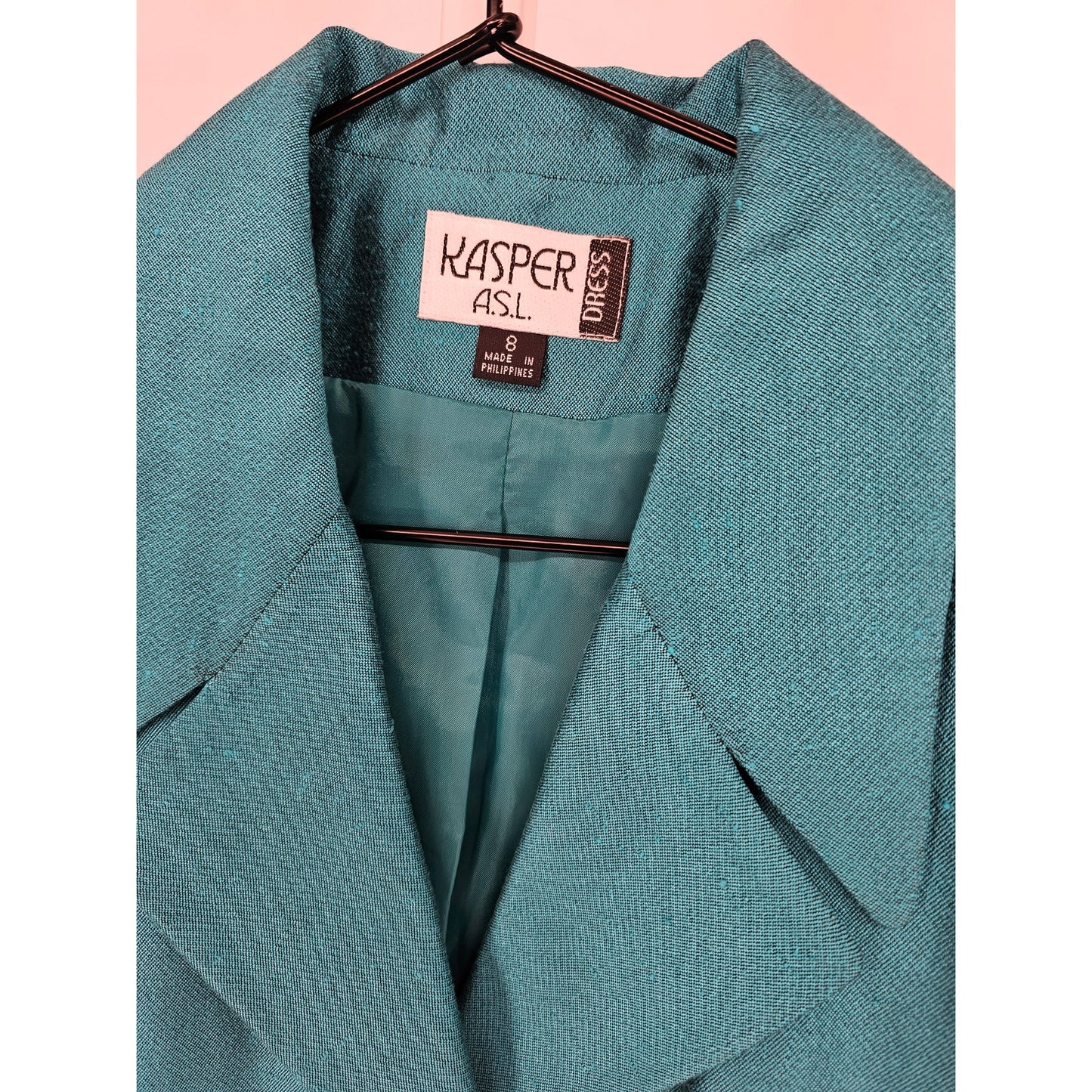 Vintage Kasper ASL Womens Sz 8 Teal Blue Blazer Jacket Career Formal