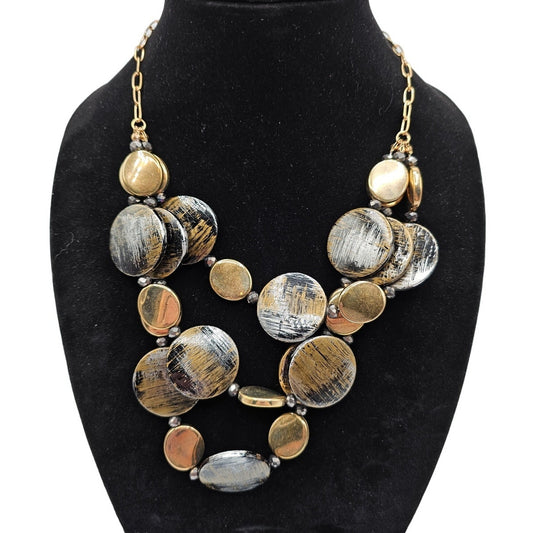 Vintage Y2K Statement Piece Necklace Multi Strand Large Disc Beads Silver Gold