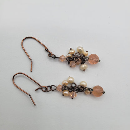 Vintage Y2K French Hook Earrings Beaded Dangle Peach Beads