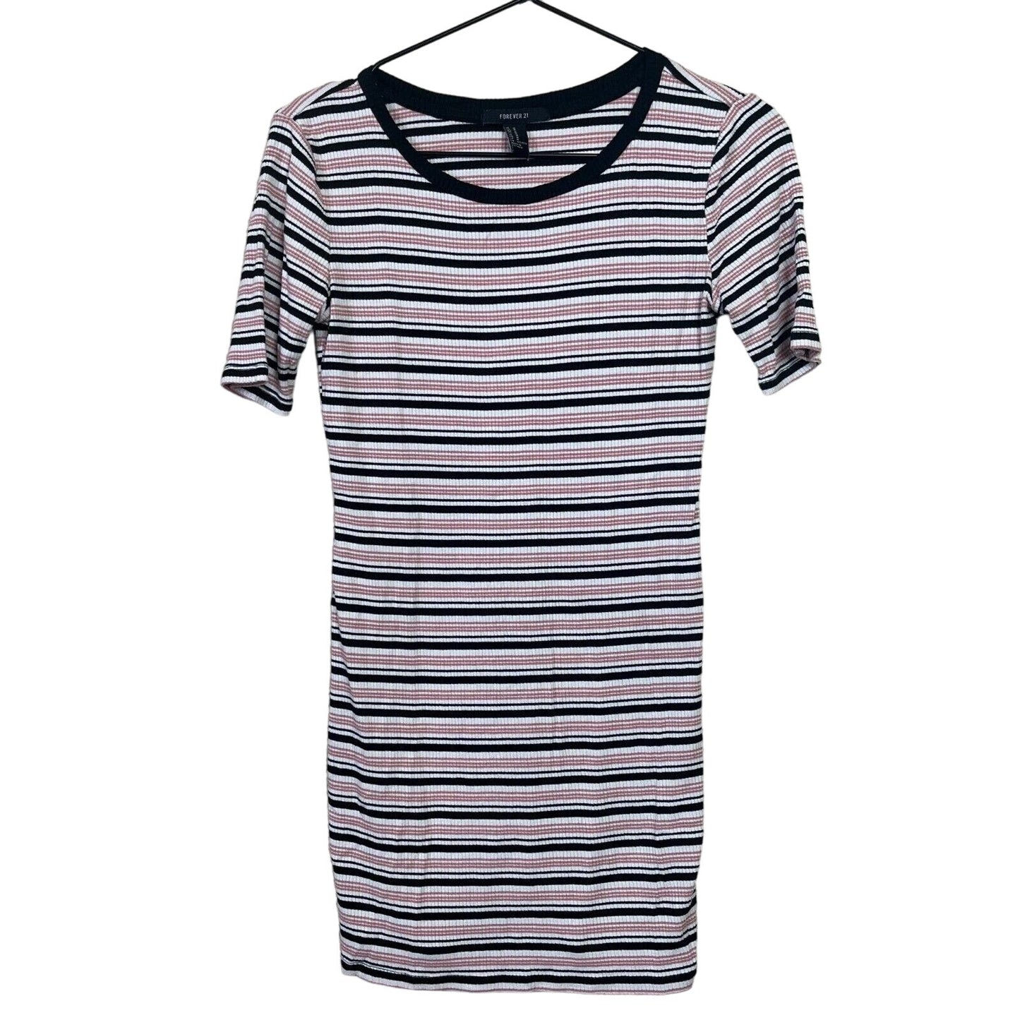 Forever 21 Womens Sz M Mini Dress Shirt Dress Ribbed Pink Black Y2K