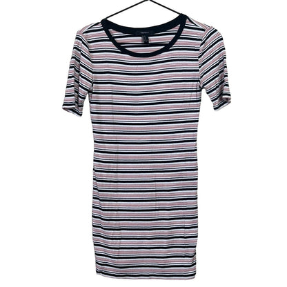 Forever 21 Womens Sz M Mini Dress Shirt Dress Ribbed Pink Black Y2K