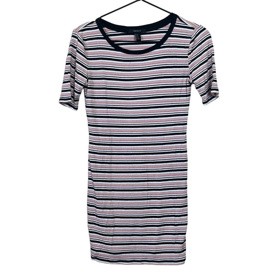 Forever 21 Womens Sz M Mini Dress Shirt Dress Ribbed Pink Black Y2K