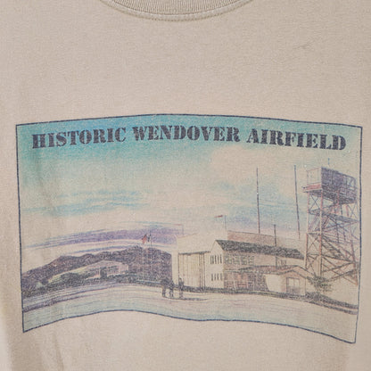 Vtg 1990s Anvil Mens Sz L Short Sleeve T Shirt Historic Wendover Airfield Beige