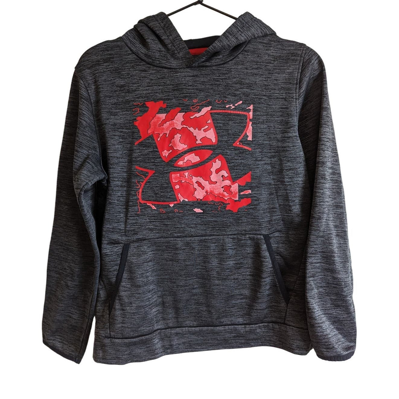 Under Armour Girls Sz L Loose Fit Pullover Athletic Hoodie Pink and Gray