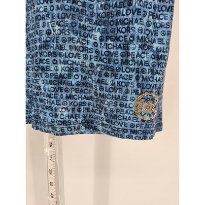 Michael Kors Womens Sz S Short Sleeve T Shirt Blue Gold Peace Love