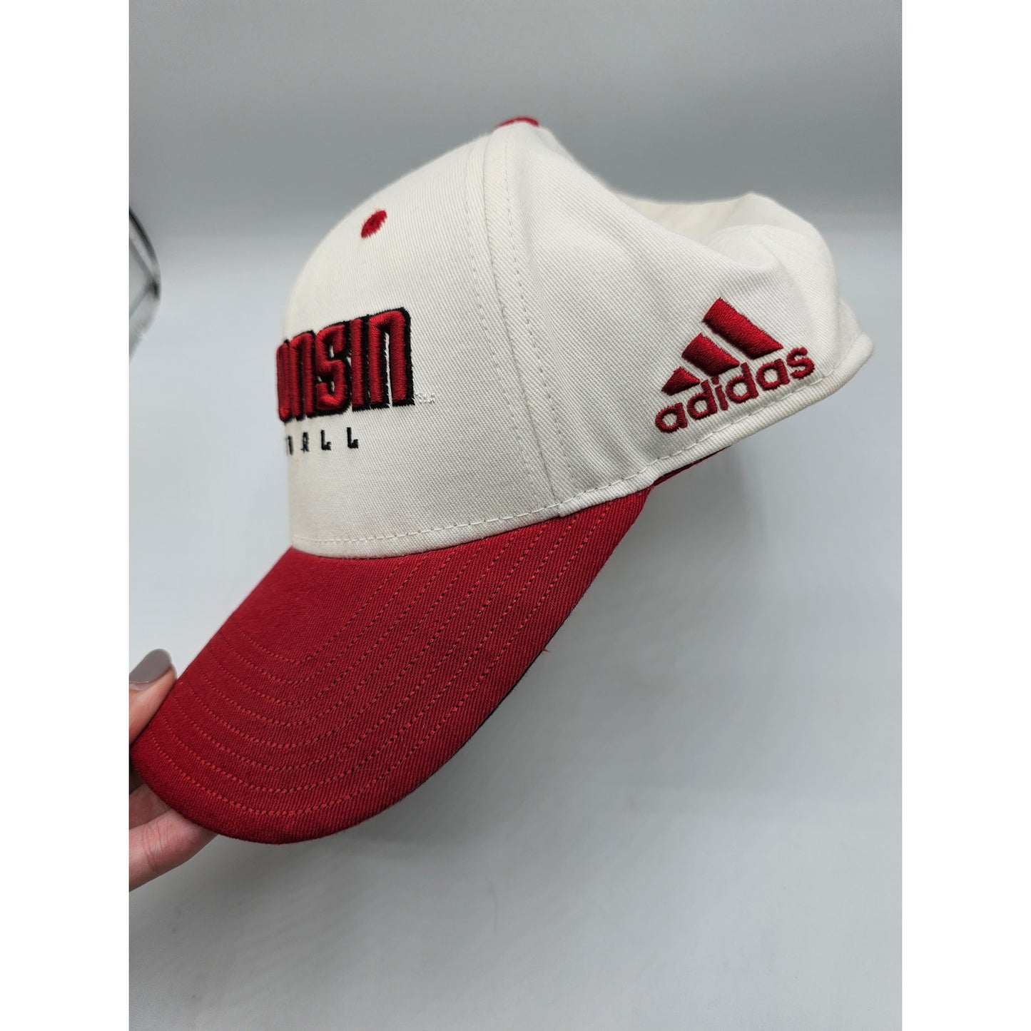 Wisconsin Badgers Football Strapback Baseball Hat ADIDAS Red White