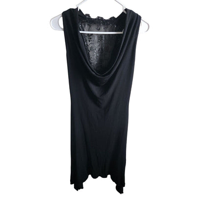 Vintage Janine Paris Womens Sz S Midi Formal Black satin Dress Lace Back