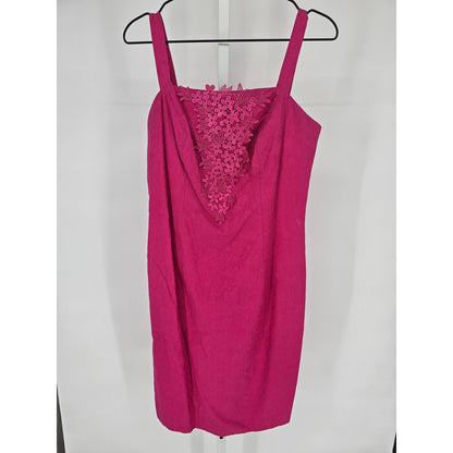 Vintage 1980s Womens Sz 6 Knee Length Dress Sleeveless Hot Pink Lace Detail