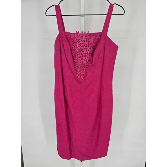 Vintage 1980s Womens Sz 6 Knee Length Dress Sleeveless Hot Pink Lace Detail