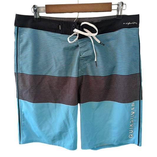Quiksilver High Line Mens Sz 34 Board Shorts Swimsuit Blue Striped