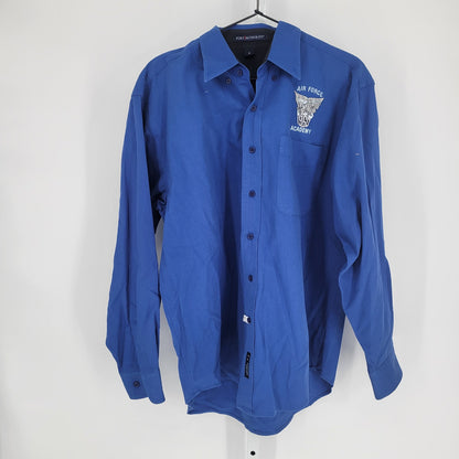 Air Force Academy Mens Sz M Long Sleeve Button Up Shirt Blue Embroidered