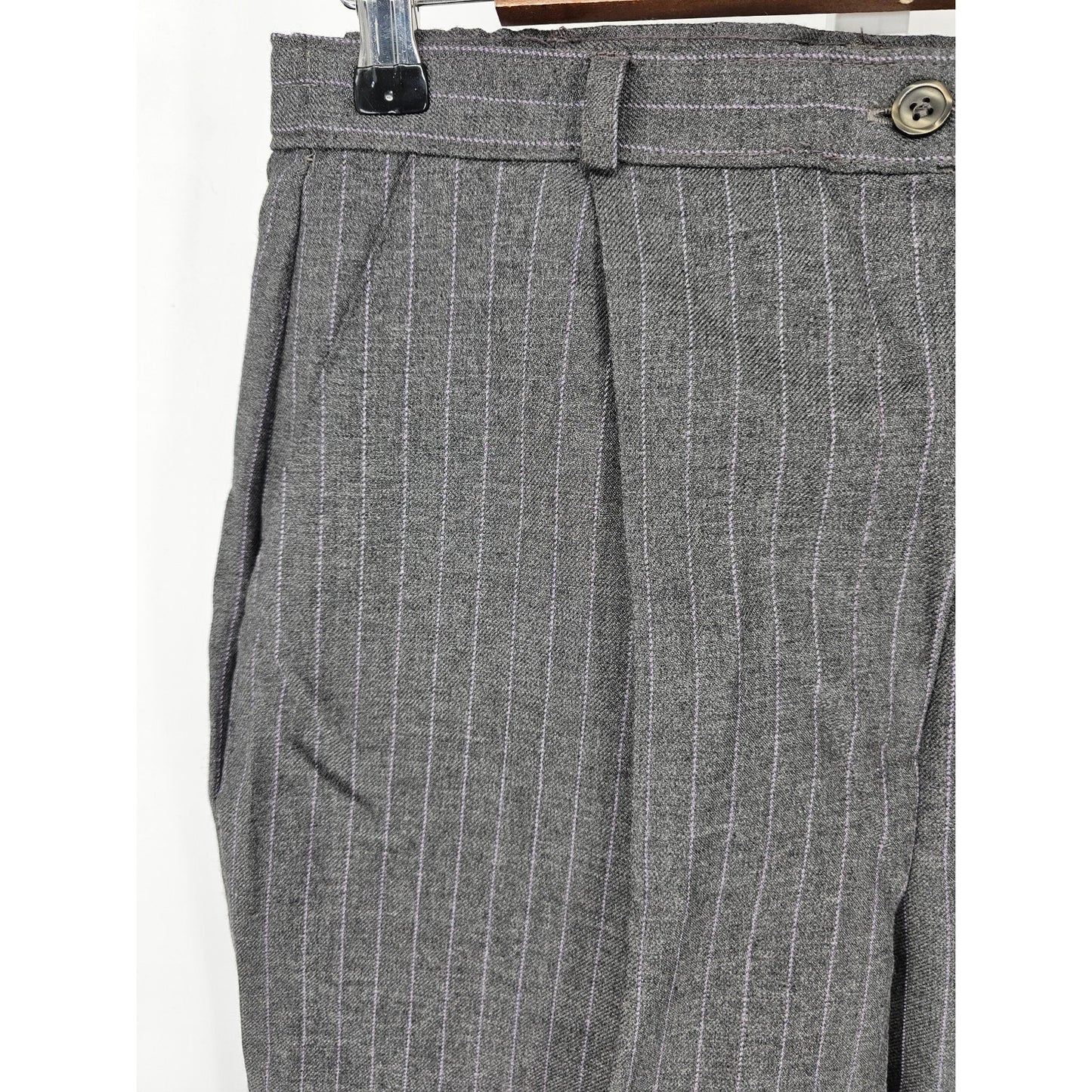 Vintage Kathie Lee Petite 14P Straight Leg Dress Pants Gray Pinstripe